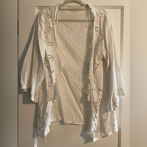 Cost Plus World Market Embroidered Boho Coastal Beach Cardigan White Cotton